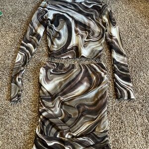 Windsor Swirl Pattern Dress - Brown and Cream